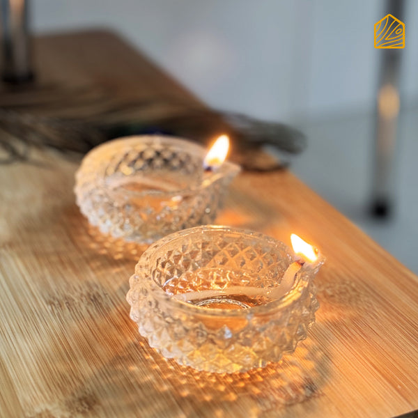 Navdeep clear Glass Diyas - Set of 6