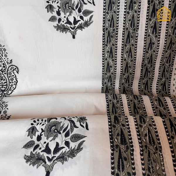Monochrome Fulwari Hand-block Print King-size Bedsheet