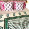 Green Floral All Over Hand-block Single Reversible Bed Dohar