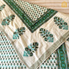 Green Floral All Over Hand-block Single Reversible Bed Dohar