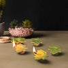 Blue Pottery Lotus Diya Green
