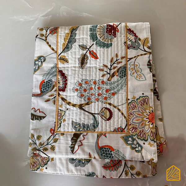Off-White Peacock Floral Quilted 6-seater Table Runner 13x72