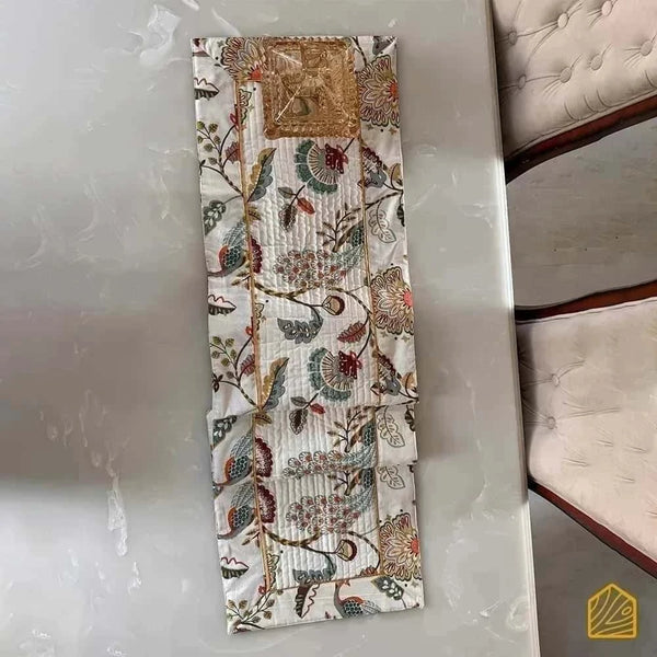 Off-White Peacock Floral Quilted 6-seater Table Runner 13x72