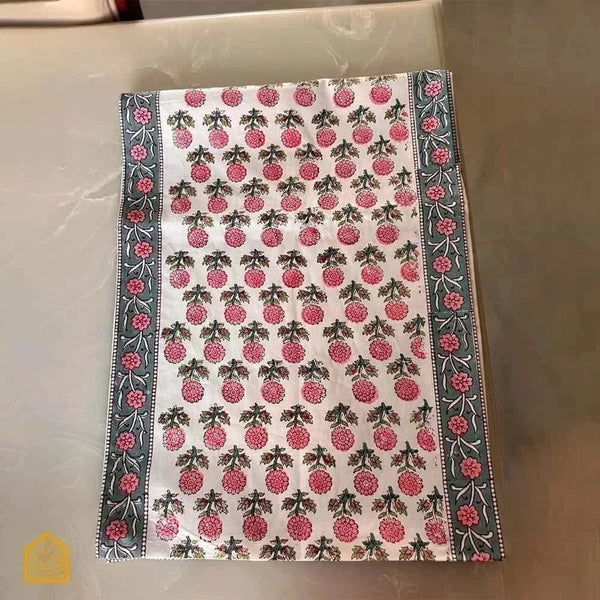 Hand-block Marigold Pink & Grey Floral 8-seater Table Runner 16x88