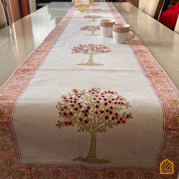 Cherry Blossom Hand-block 8-seater Table Runner 16x88