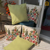 Poppies & Green Embroided Cushion Set of 5