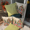 Poppies & Green Embroided Cushion Set of 5