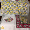 Yellow Carnations and Elephants Jaal Hand-block print King Size Bedsheet